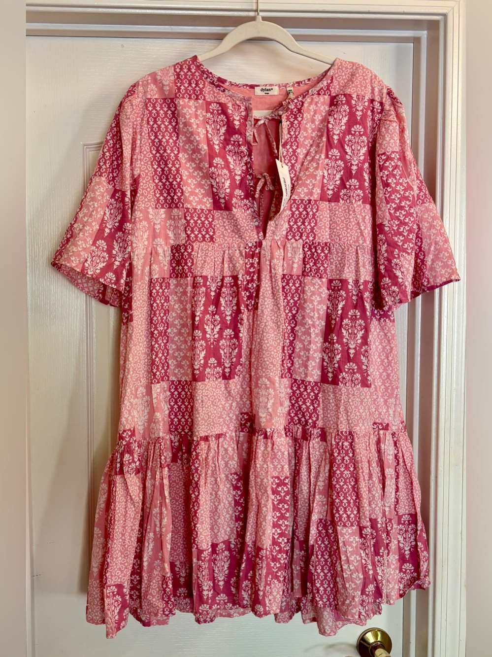 Pink Patchwork Ryffled Cotton Baby Doll Dress ~ Women’s Large ~ New with Tags